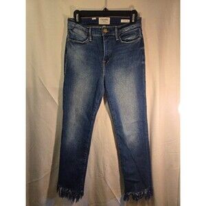 FRAME Le High Straight Jeans Women’s 28 Blue Frayed Hem Raw Hem Denim